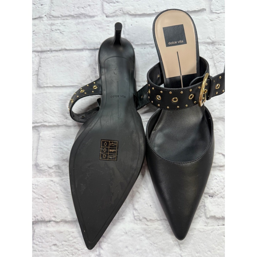 Dolce Vita Karlyn Mules Womens 13 Black Excellent Studded Buckle Pointed Toe - Picture 8 of 8